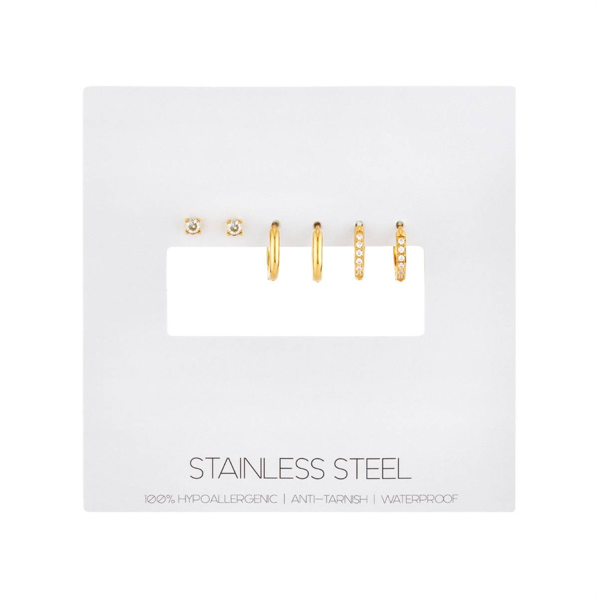Over & Over Gold CZ Stud and Hoop Earring Set