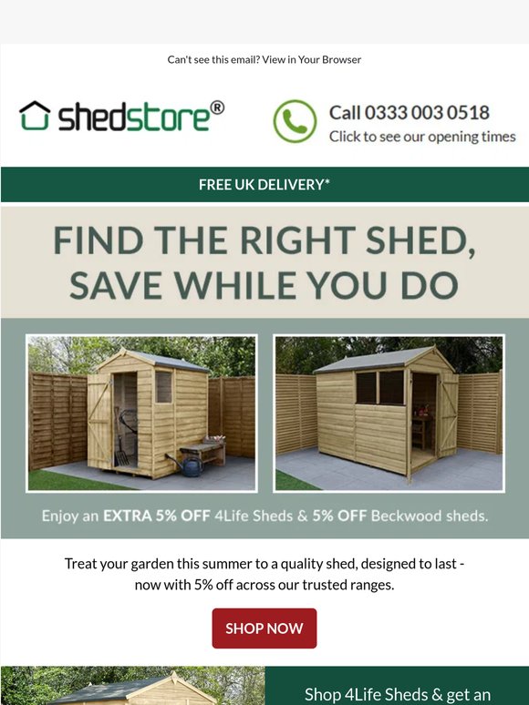 Save More on Sheds: Extra 5% Off 4Life & 5% Off Beckwood