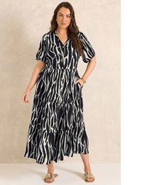 EVANS Curve Black Zebra Print Tiered Maxi Dress