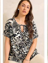 EVANS Curve Brown Animal Print Bar Detail Top