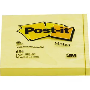 Post-it Haftnotizen Notes, 654, gelb, 76 x 76mm, selbstklebend, 100 Blatt