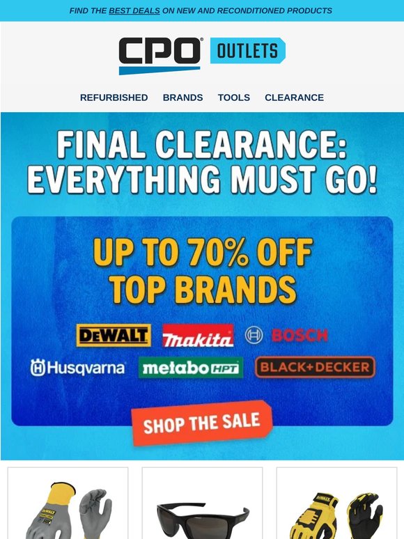 Clearance BLOWOUT! Up to 70% off Dewalt, Makita, More