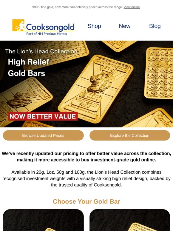 Now better value on our Lion's Head Gold Bars