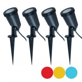 EasyFit Remote 12v Garden Lights - Ash Colour Changing LED Spotlight Kit - 4 Lights
