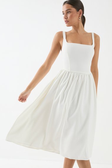Square Neck A Line Midi Dress