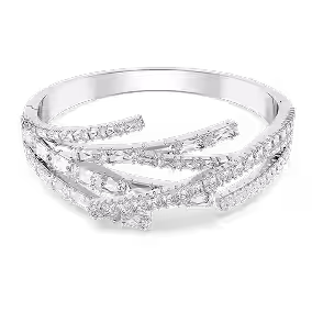 Bracciale rigido matrix, taglio misto, bianco, placcato rodio