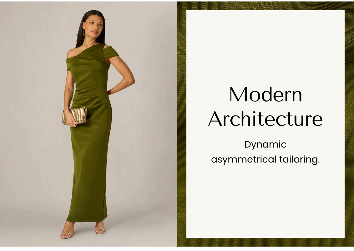 Asymmetrical Draped Column Gown In Jungle Olive