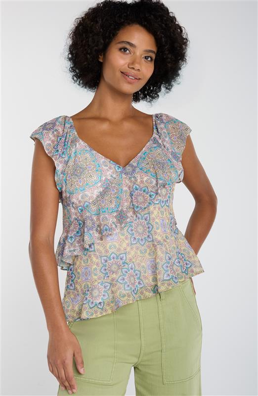 Image of FLUTTER SLEEVE DRAPED BLOUSE