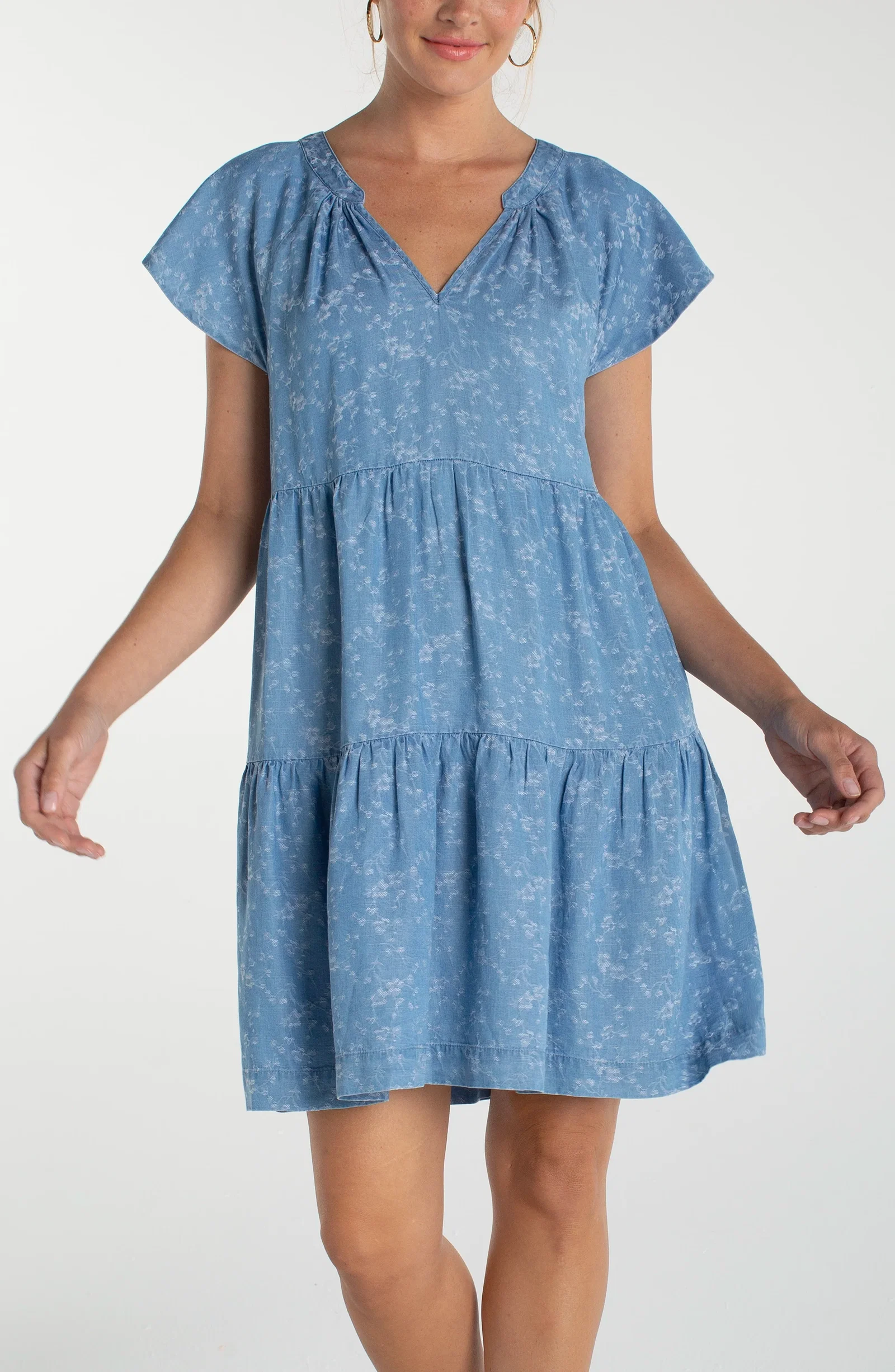 Image of TIERED FLUTTER SLEEVE DRESS
