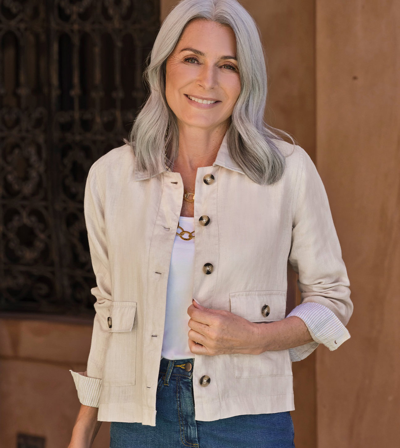 Veste légère en lin à col - Femme - 100 % lin