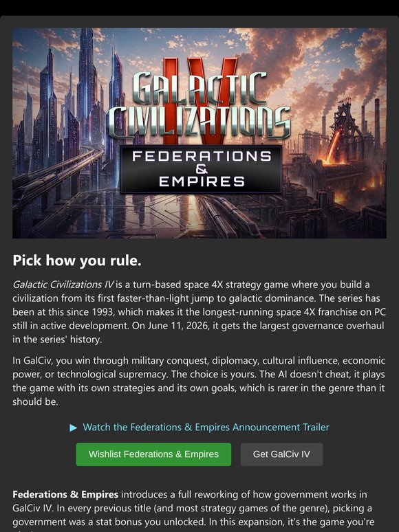 Galactic Civilizations IV expansion adds governments, vassals, and oligarchies