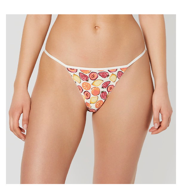 G-String Cotton Panty and Picot Trim in Tropical Fruit