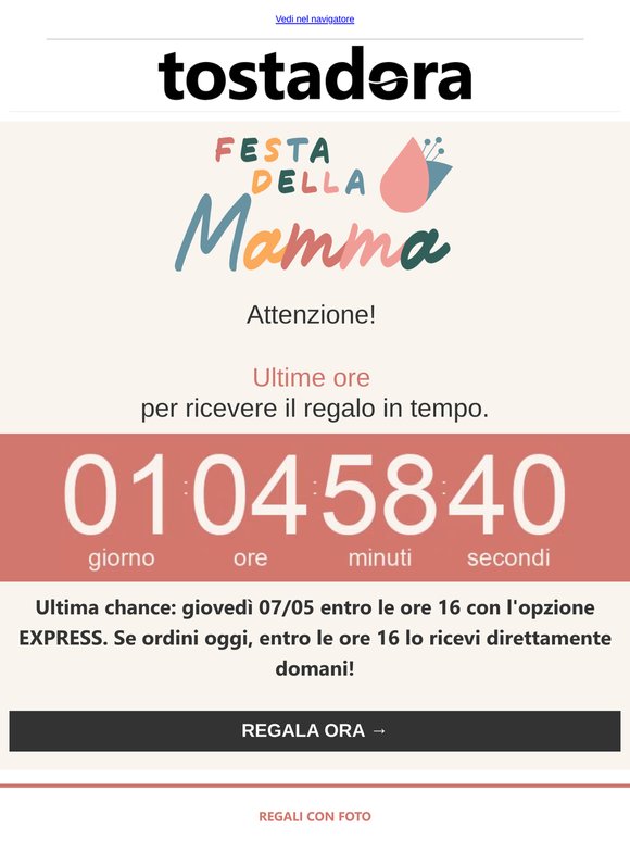Festa della Mamma: ordina ORA, ricevi domani 📦