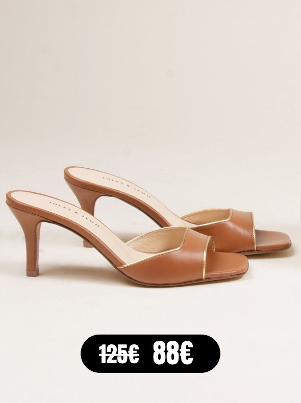 Mules talon fin cuir camel