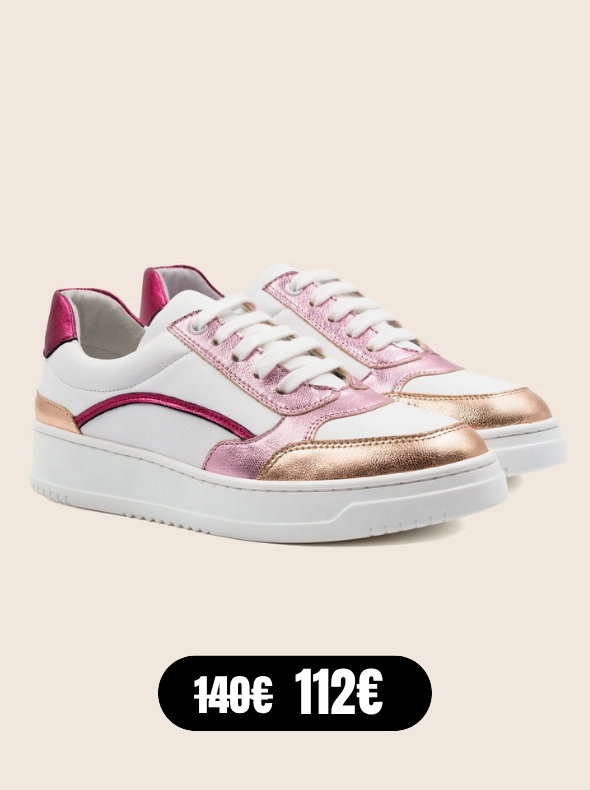 Baskets vintage cuir blanc rose