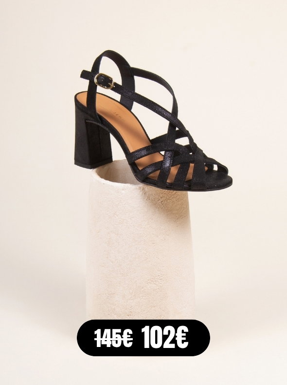 Sandales talon brides croisées cuir noir