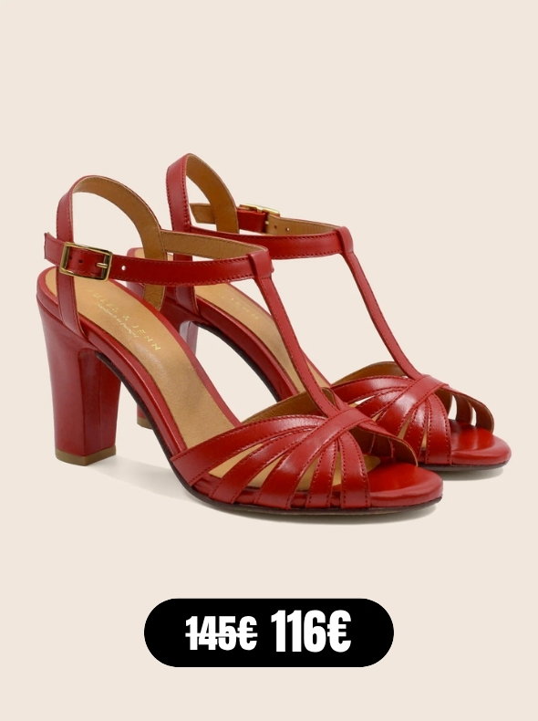 Sandales talon brides cuir rouge