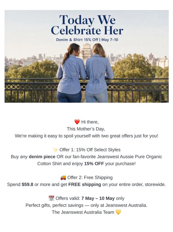 Last Chance: Mother’s Day 15% Off + Free Shipping