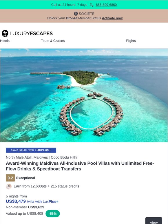 Maldives Award-Winning Pool Villas w. All-Inclusive Dining, Drinks & Speedboat Transfers