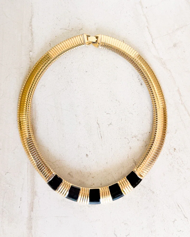 Image of Vintage Signed Omega Black Enamel Collar Necklace