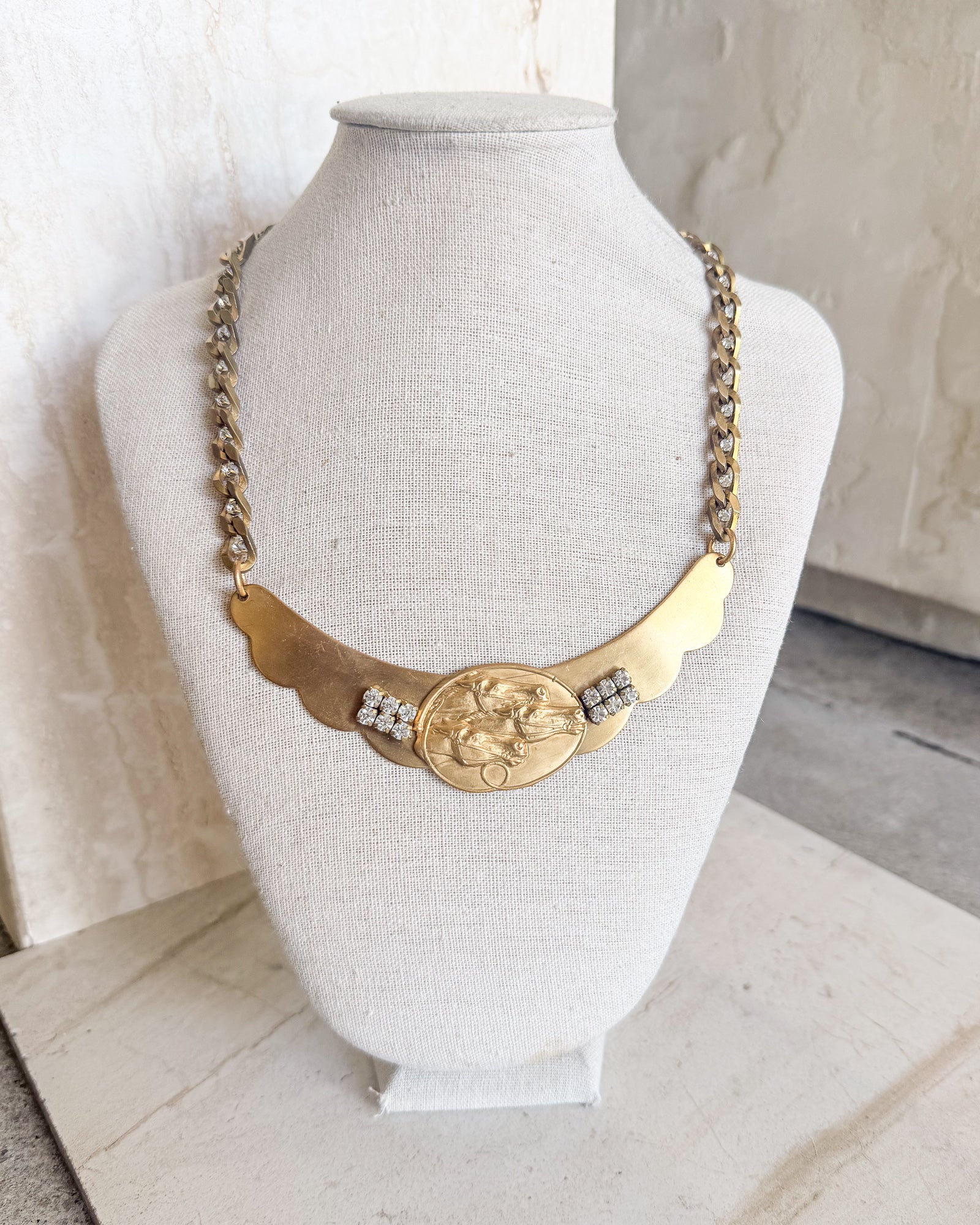 Image of Vintage Gold Tone Triple Horse Head necklace