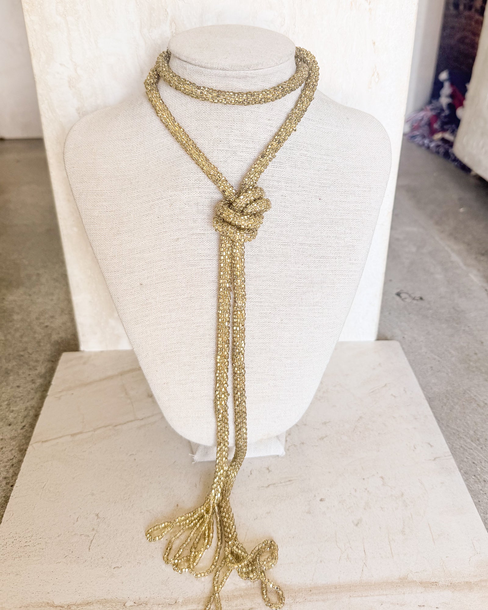 Image of Vintage Style Braided Honey Beaded Tasseled Necklace or Belt