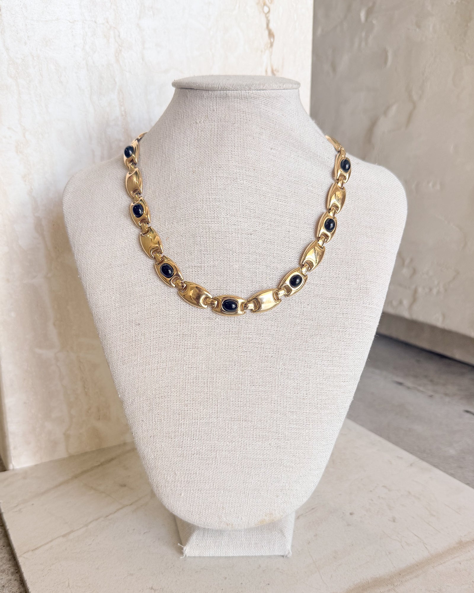 Image of Vintage black enamel gold tone chain necklace