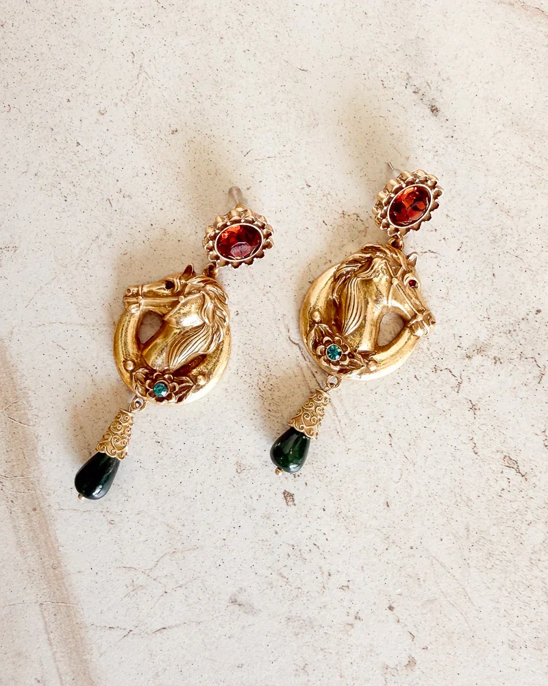 Image of Vintage Gold Tone Horse Head Earrings