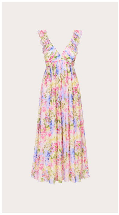 Watercolour Floral Ruffle Maxi Dress