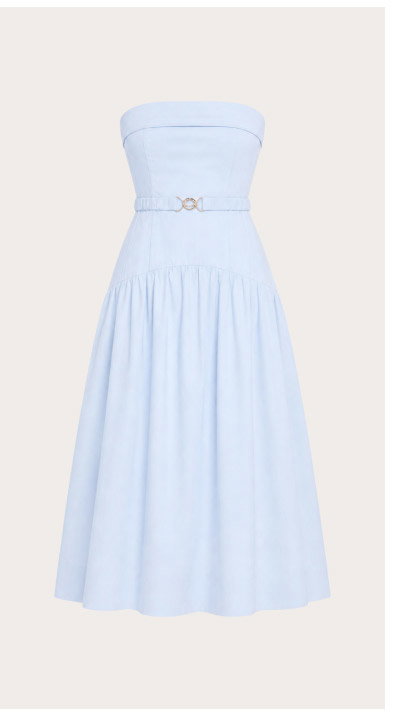 Baby Blue Drop Waist Midi Dress with Belt Detail