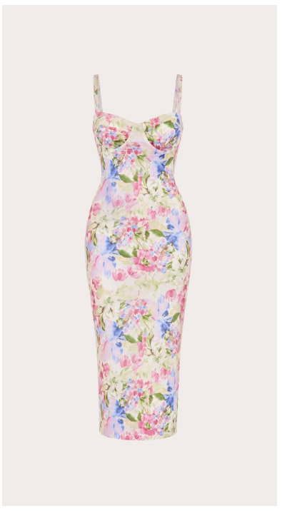 Watercolour Floral Mesh Midi Dress