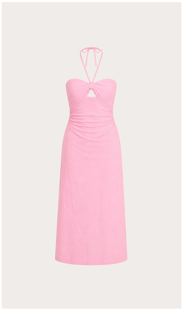 Pink Keyhole Detail Halter Neck Midi Dress