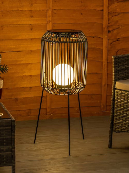 Solar Rattan Tripod Floor Lamp