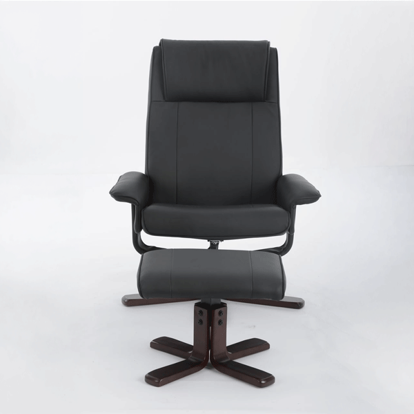 Verstellbarer Relaxsessel mit Hocker & Holzbeine - Schwarz