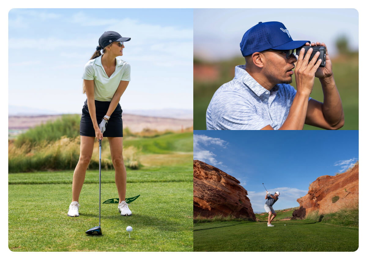 Golfers wearing ROKA eyewear to play