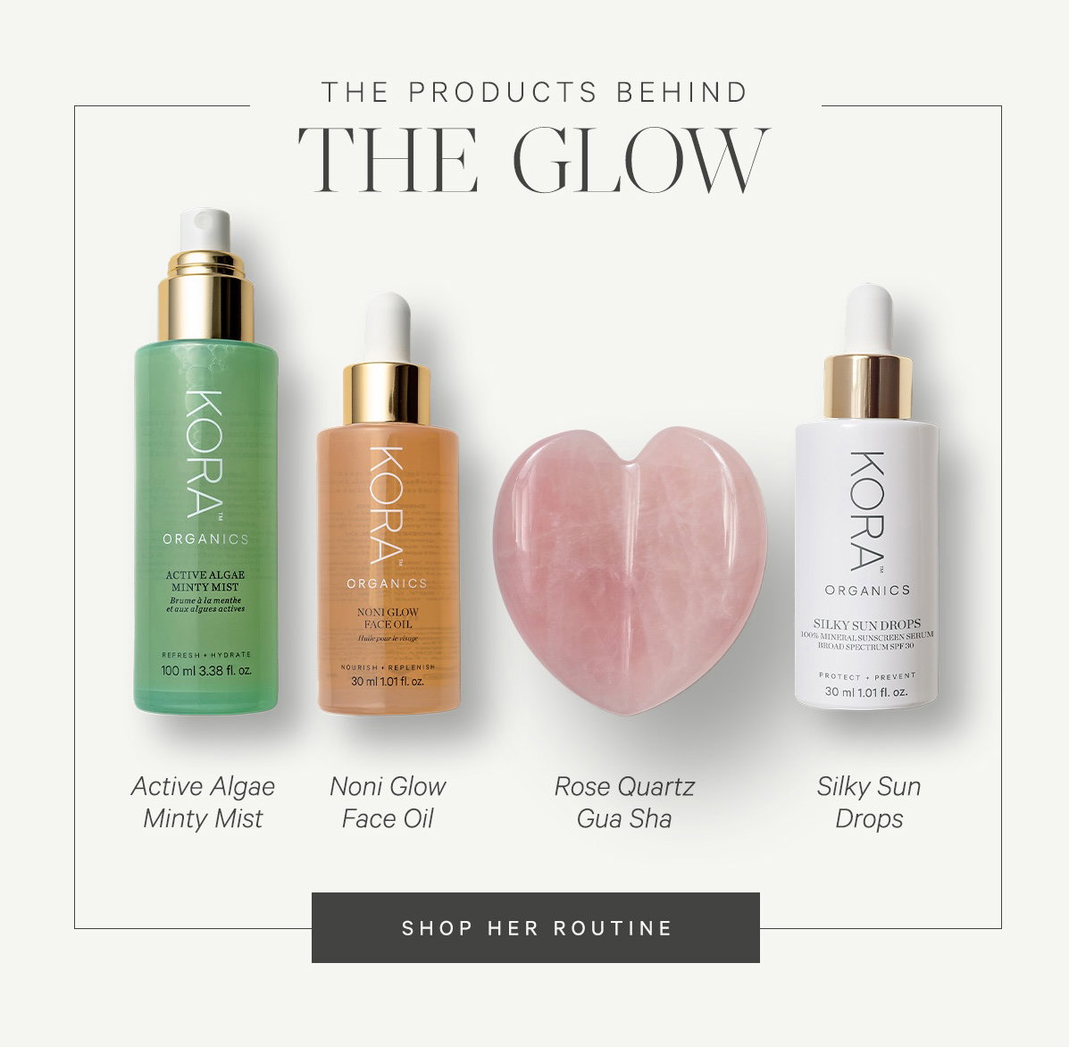 The products behind her glow