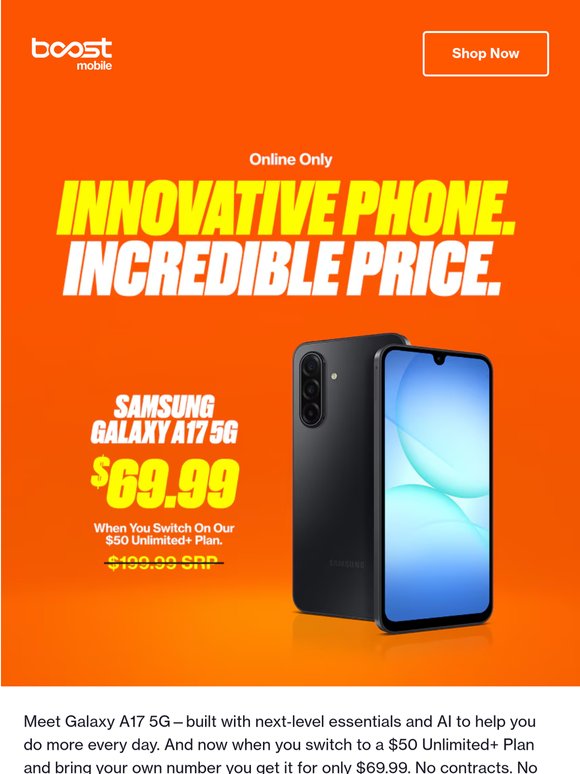 Samsung Galaxy A17 5G for $69.99 when you switch