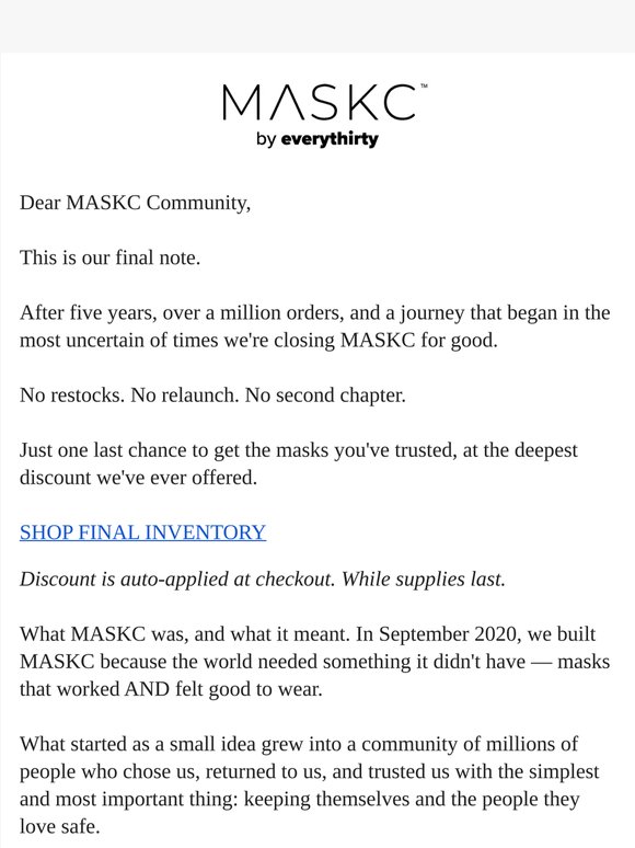 THE END OF MASKC