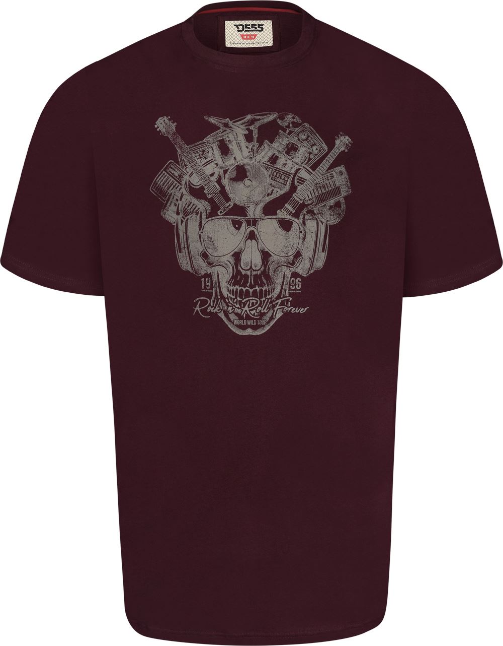 Image of D555 SS Rock 'n' Roll Skull Print 'Grimsby' T-Shirt- Burgundy