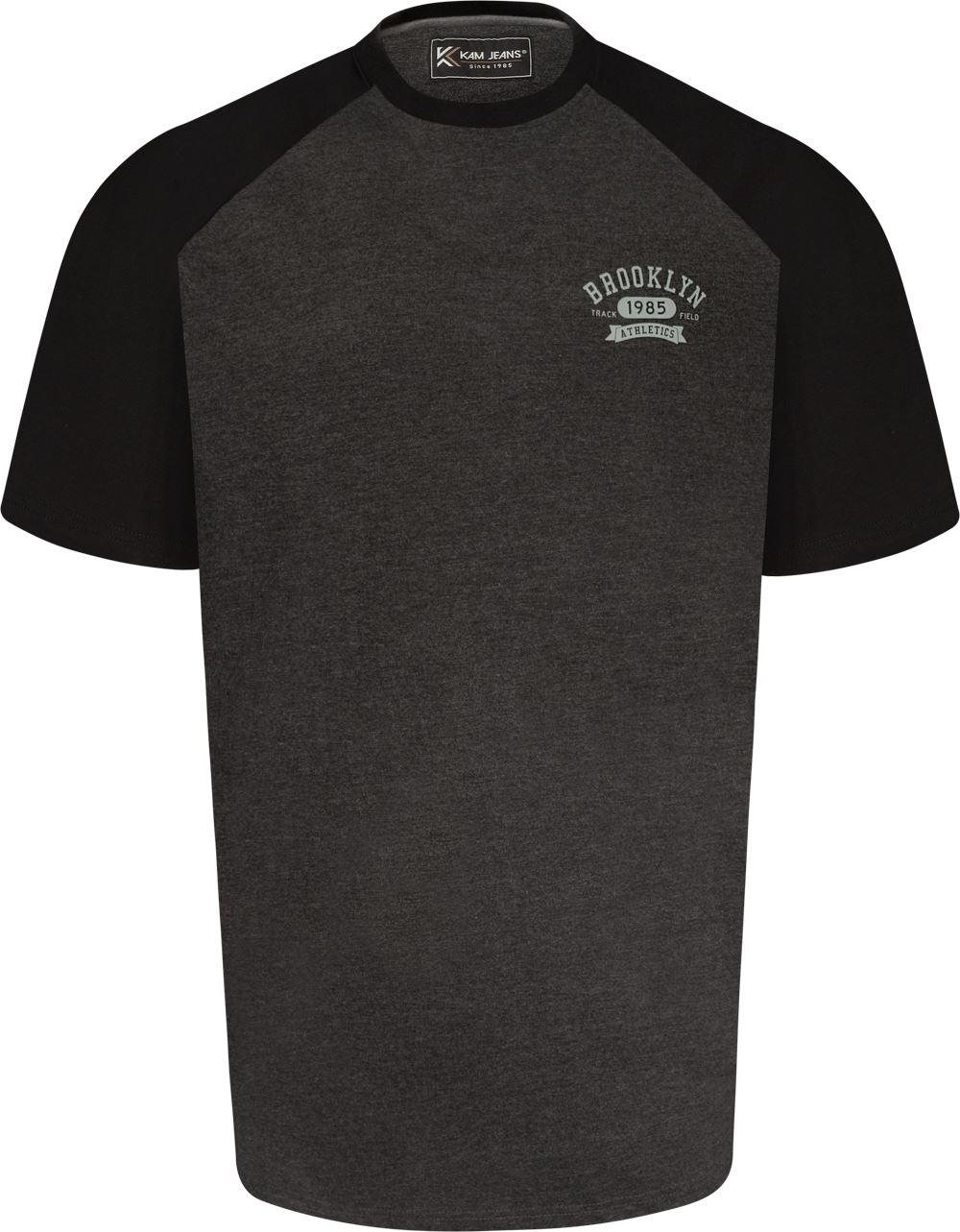 Image of Kam Brooklyn Chest Print Raglan Sleeve T-Shirt Jet Black