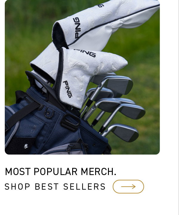 Image of the PING Icon headcovers in a PING golf bag.Text reads: Click to Shop Best Sellers.