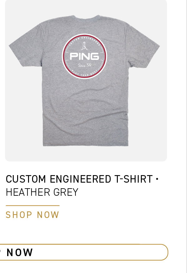 Front image of a the Custom Engineered T-shirt in Dark Heather Grey.Text reads: Custom Engineered T-shirt - Dark Heather Grey. Click to SHOP NOW.