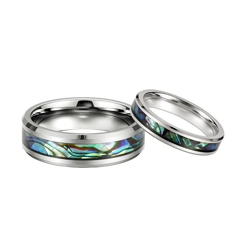 Abalone Shell Style Inlay Tungsten Couple Rings Set
