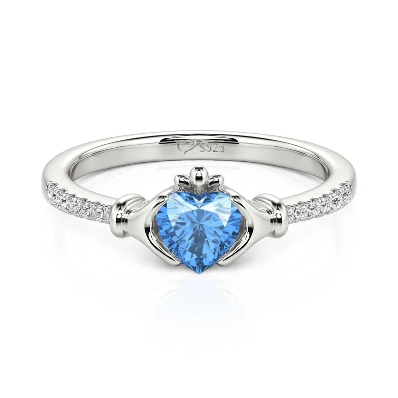 Custom Heart Birthstone Claddagh Ring Sterling Silver