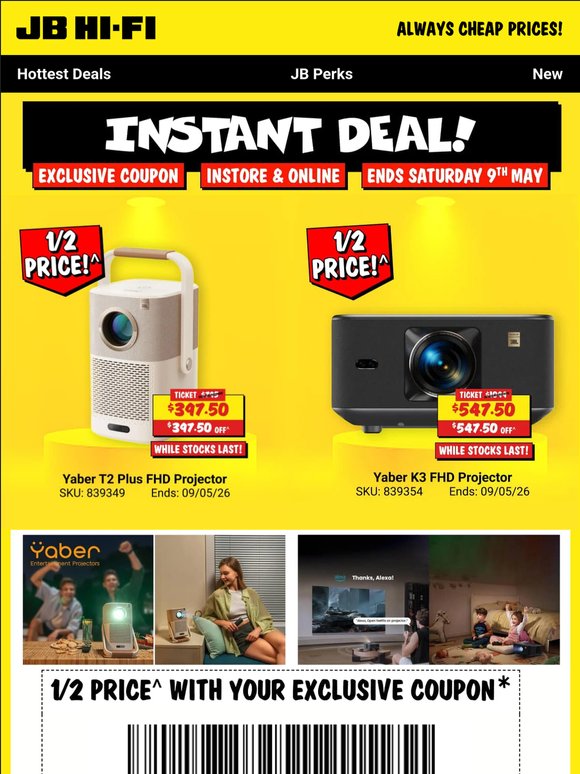 INSTANT DEAL: 1/2 Price^ Yaber Projectors, with your coupon!