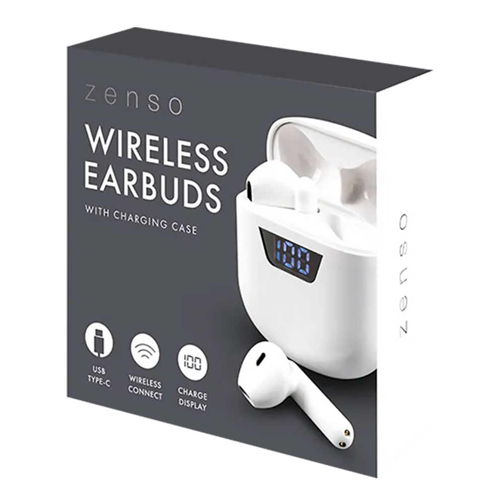 Zenso Wireless Earbuds with Digital Screen Charging Case - White - £11.99 delivered