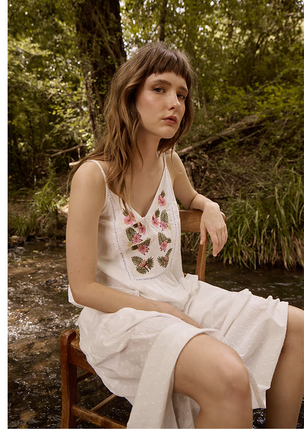 Long cotton dress, embroidered