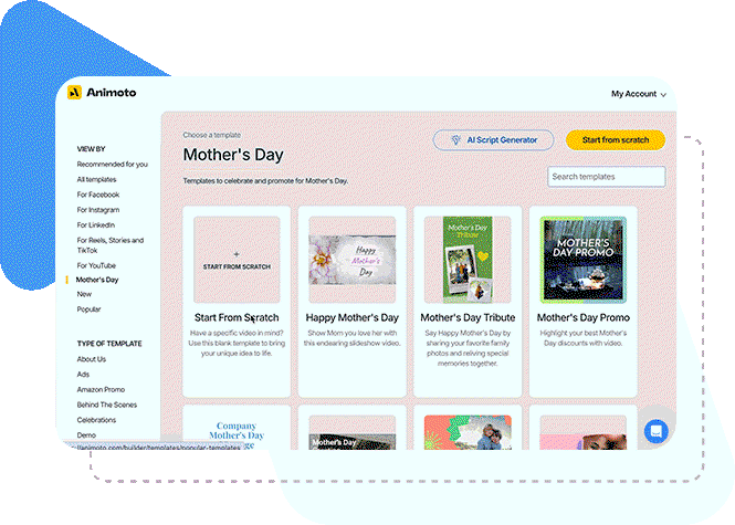 GIF showing off all of Animoto's Mother's Day templates
