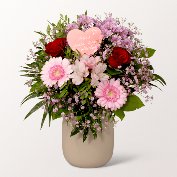 Liebevoller Blumenstrauß Mutterherz mit 2 Gratis-Geschenken für 31,99 €