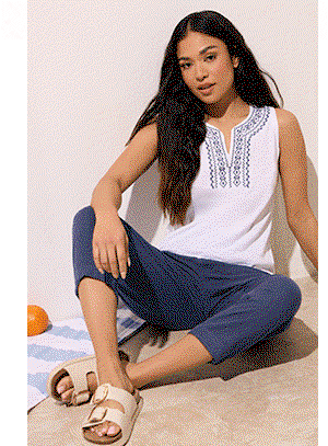 M&Co Navy Blue Linen Cropped Trousers
